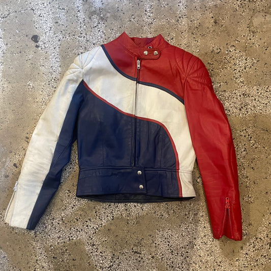 Vintage Red, White and Blue Leather Jacket