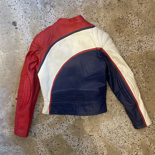 Vintage Red, White and Blue Leather Jacket