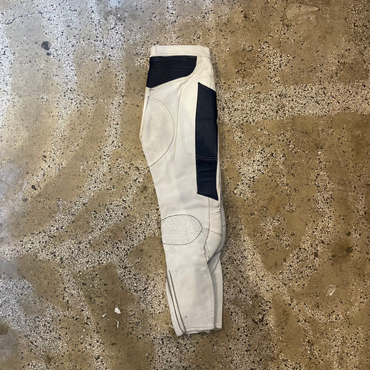 Sporty Black and White vintage Leather rinding pants