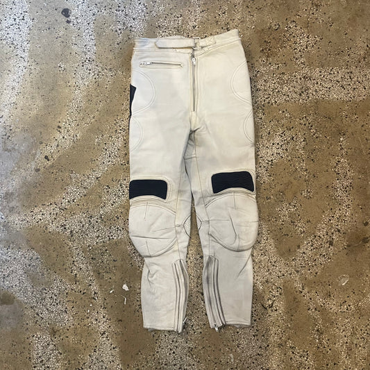 Sporty Black and White vintage Leather rinding pants