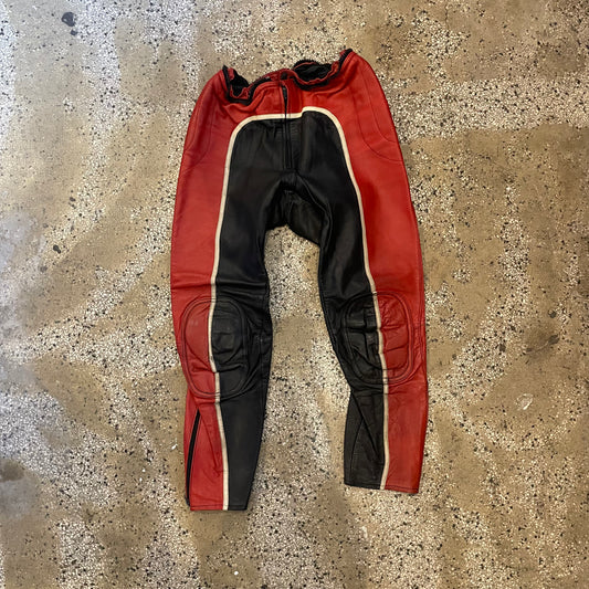 Red, White and Black and White vintage Leather rinding pants