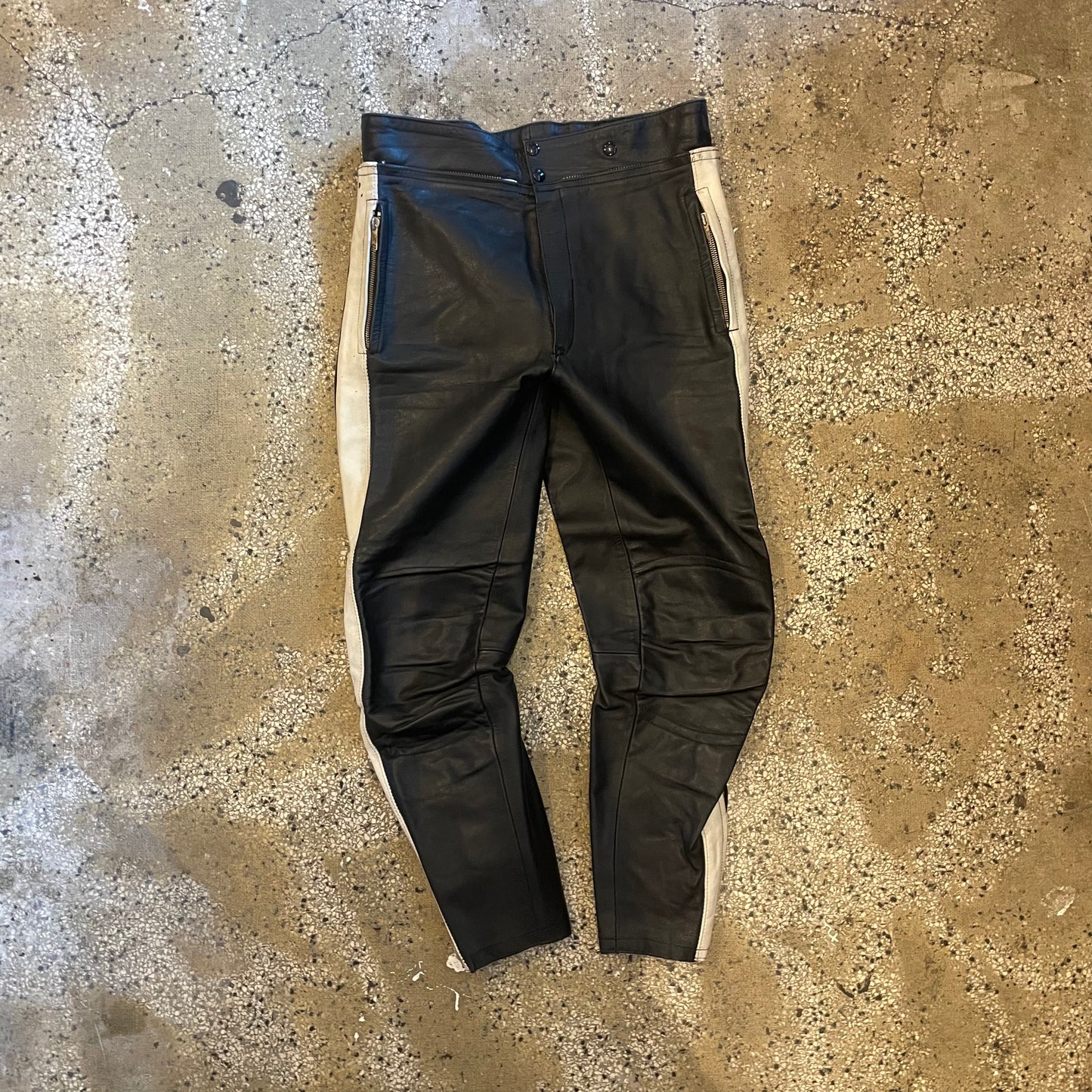 Black and White vintage Leather rinding pants