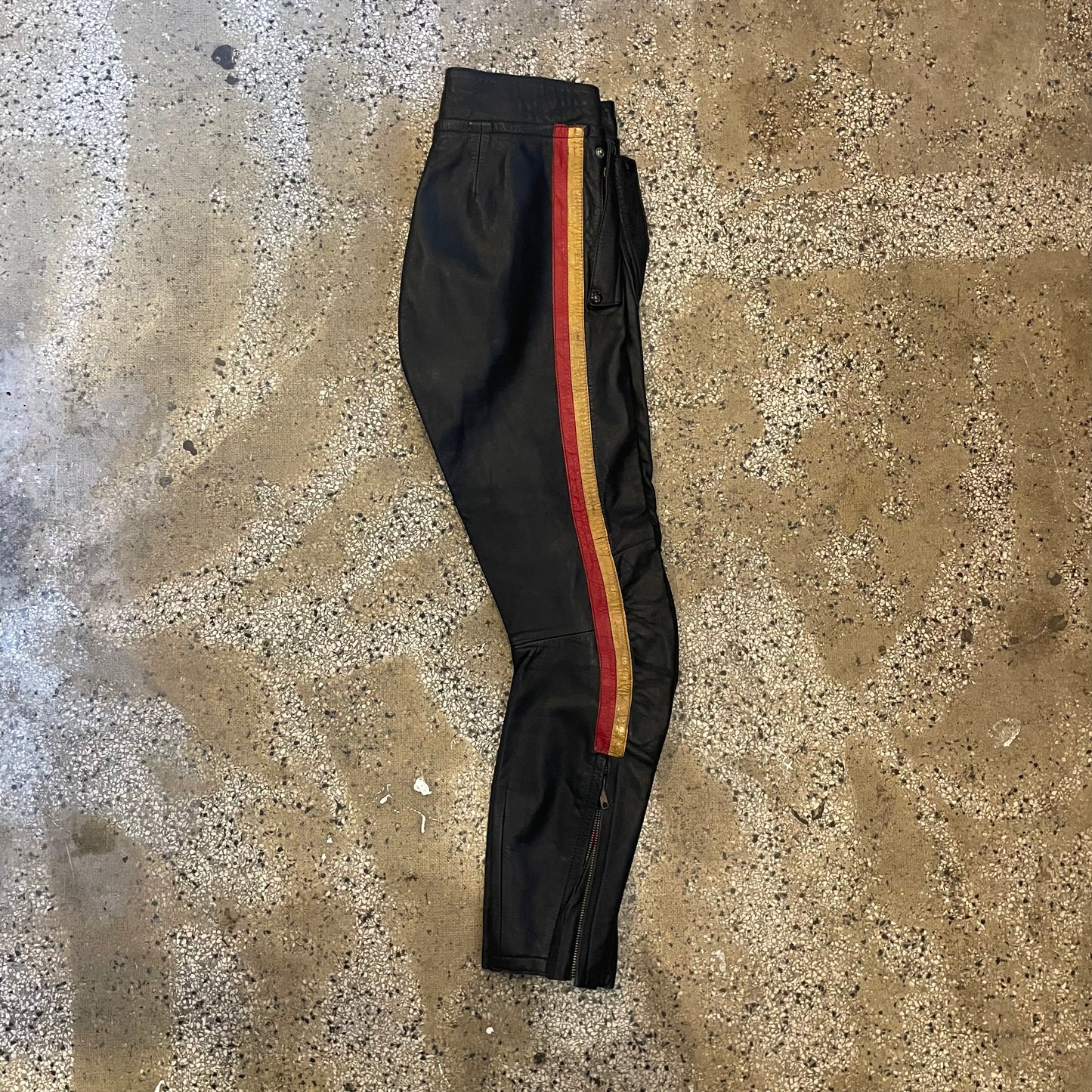 Black, Red and White vintage Leather rinding pants