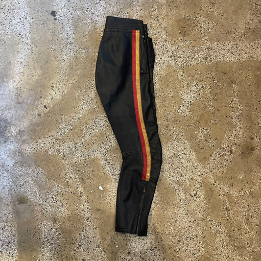 Black, Red and White vintage Leather rinding pants