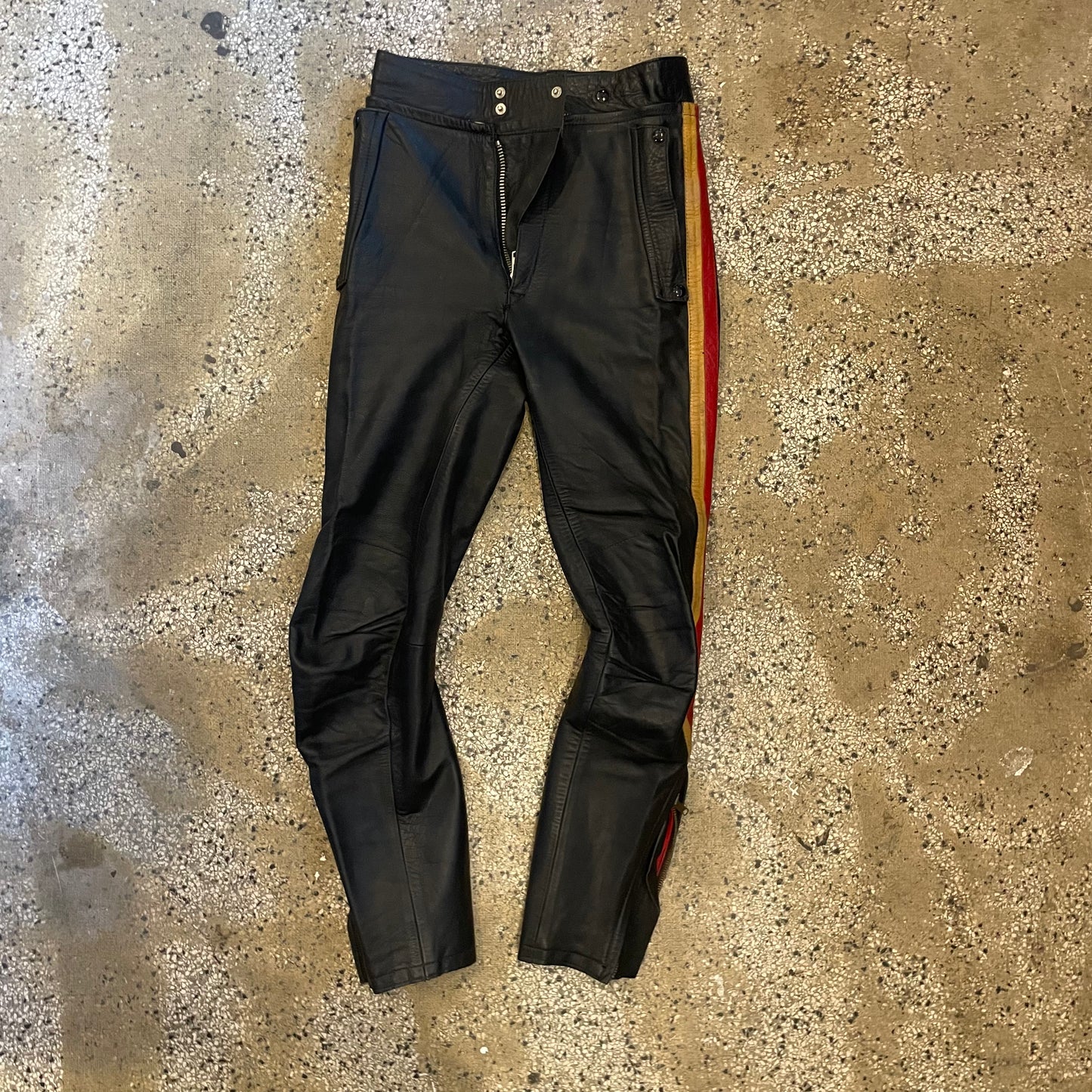 Black, Red and White vintage Leather rinding pants