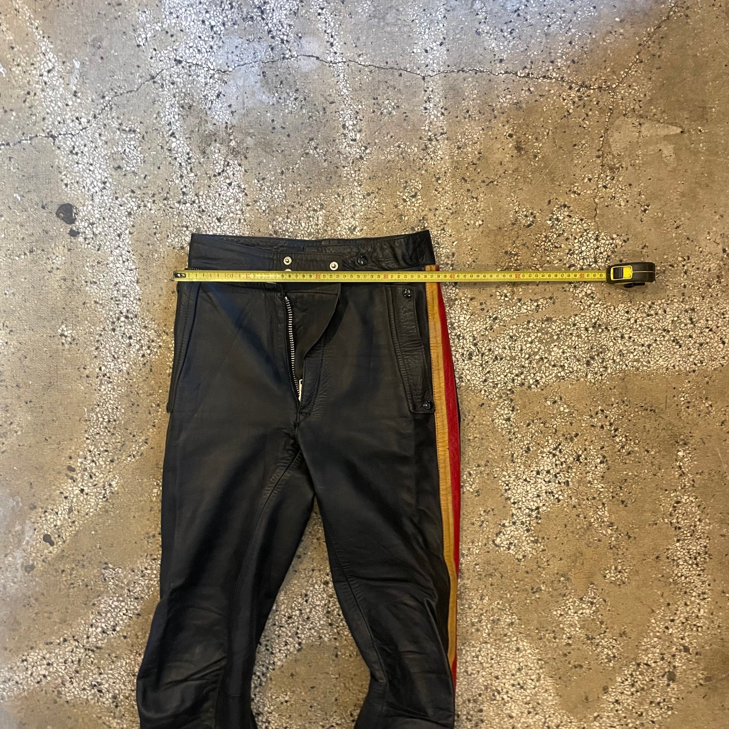 Black, Red and White vintage Leather rinding pants