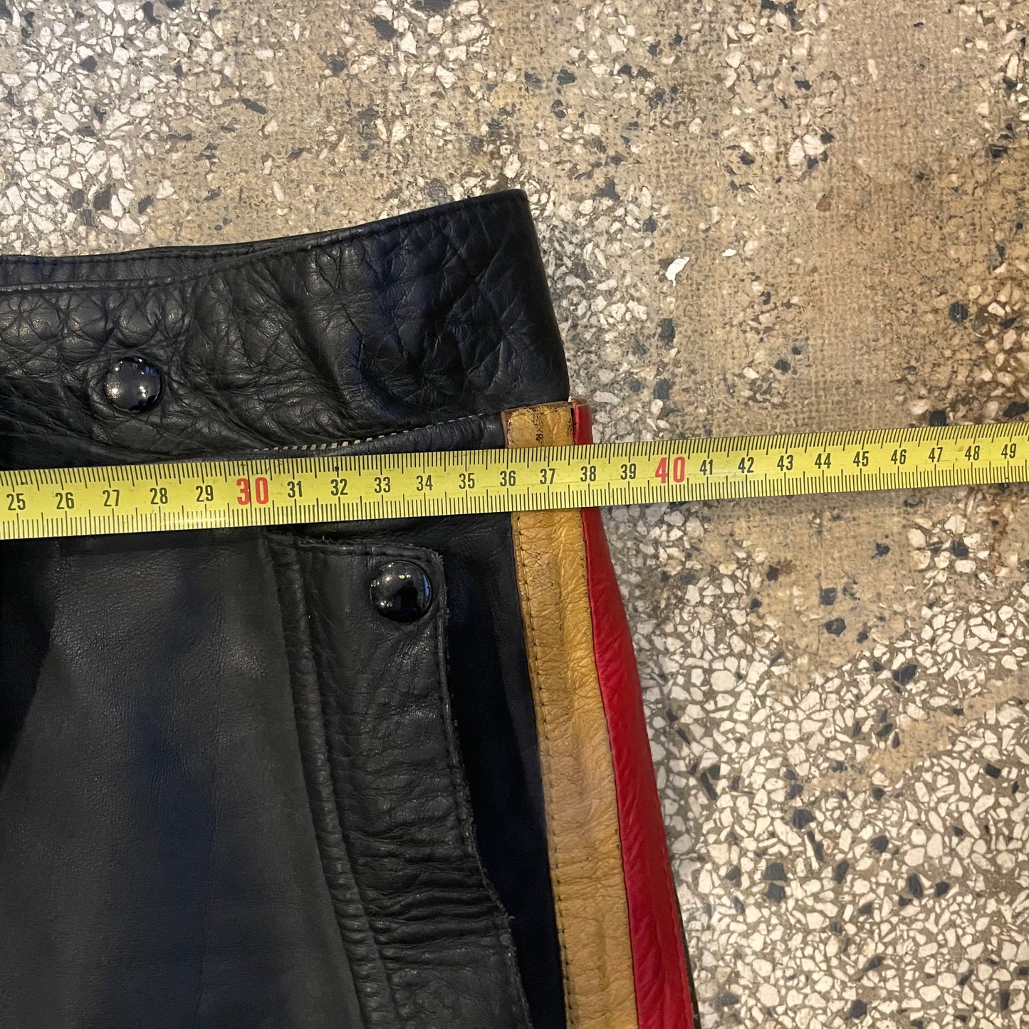 Black, Red and White vintage Leather rinding pants