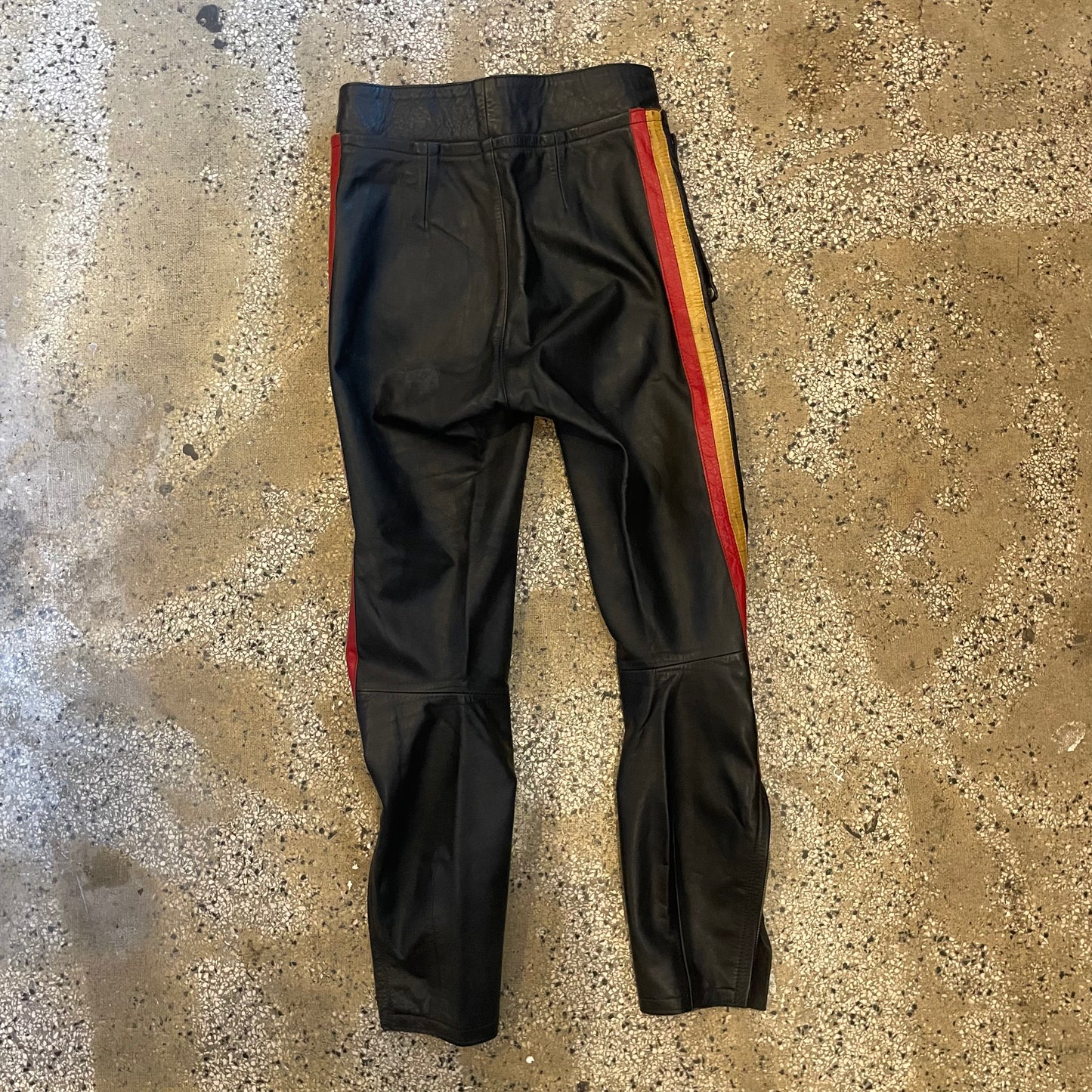 Black, Red and White vintage Leather rinding pants