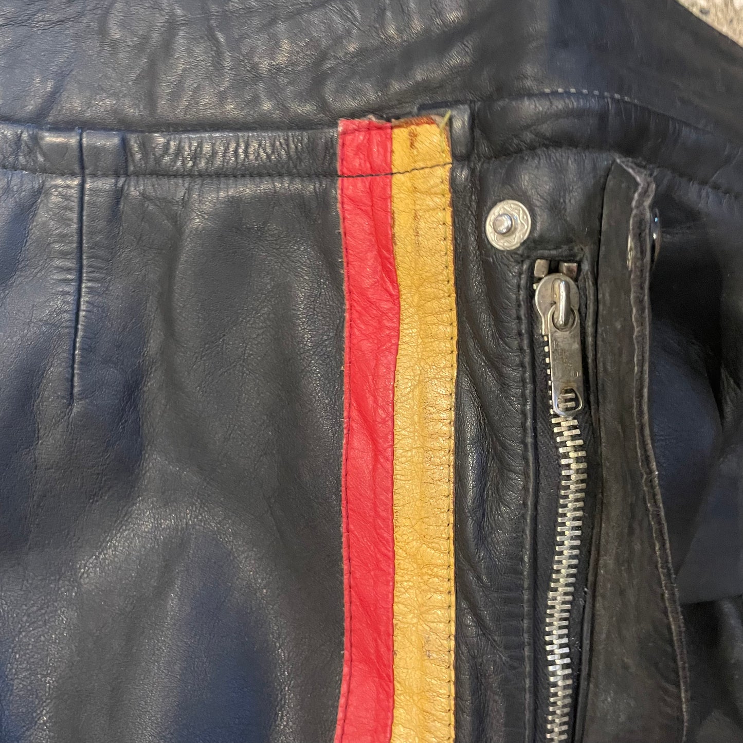 Black, Red and White vintage Leather rinding pants