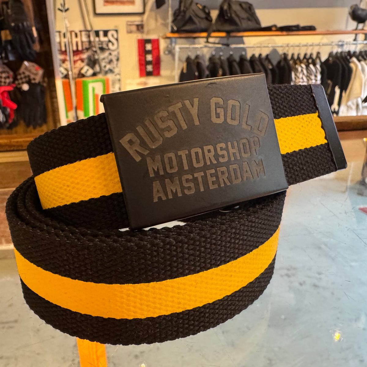 Rusty Gold Canvas Slider Belt - Black&Yellow