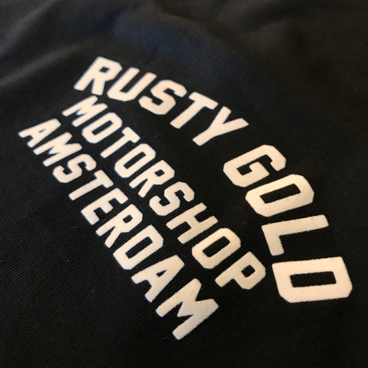 Rusty Gold chest logo tee White On Black