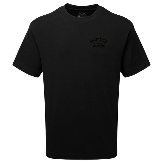Rusty Gold chest logo tee Black On Black