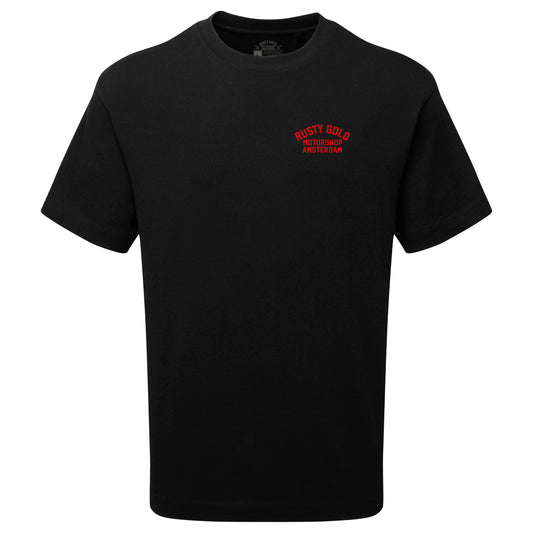 Rusty Gold chest logo tee Red On Black