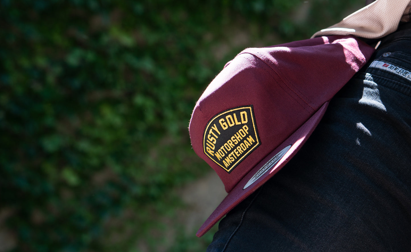 Rusty Gold Shield 5-panel Snapback - Oxblood