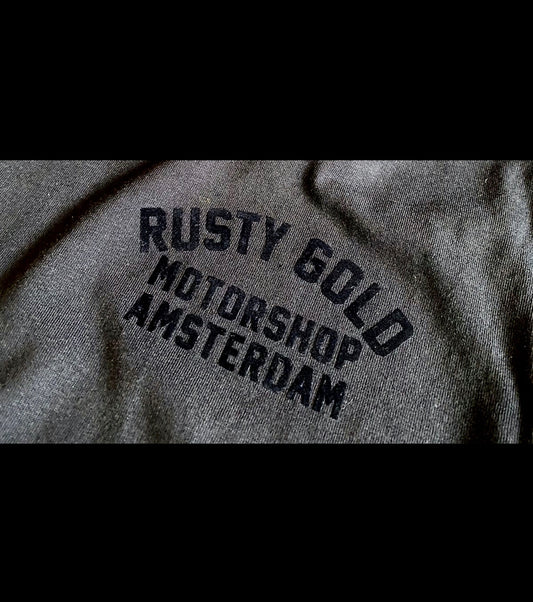 Rusty Gold chest logo tee Black On Black