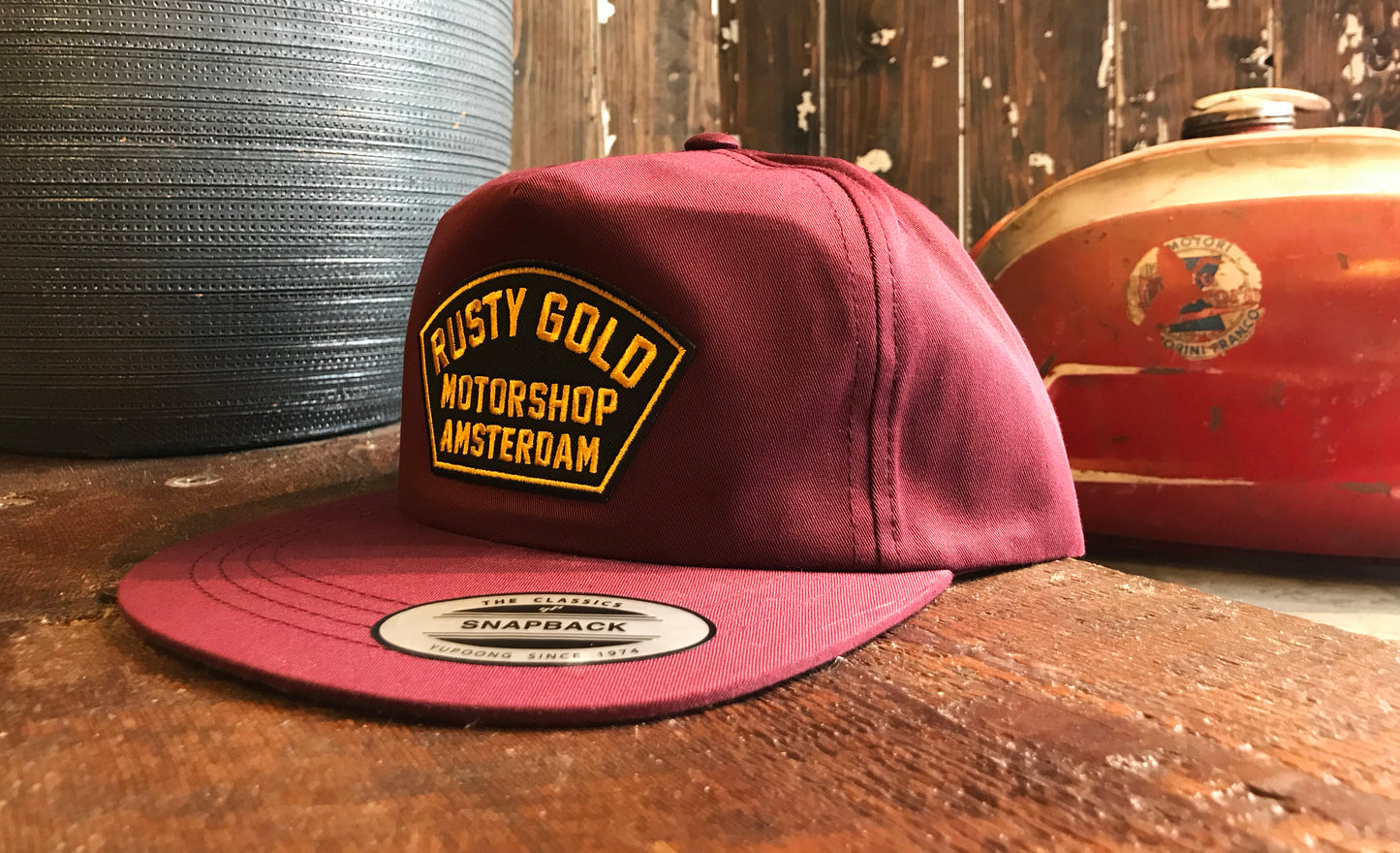 Rusty Gold Shield 5-panel Snapback - Oxblood