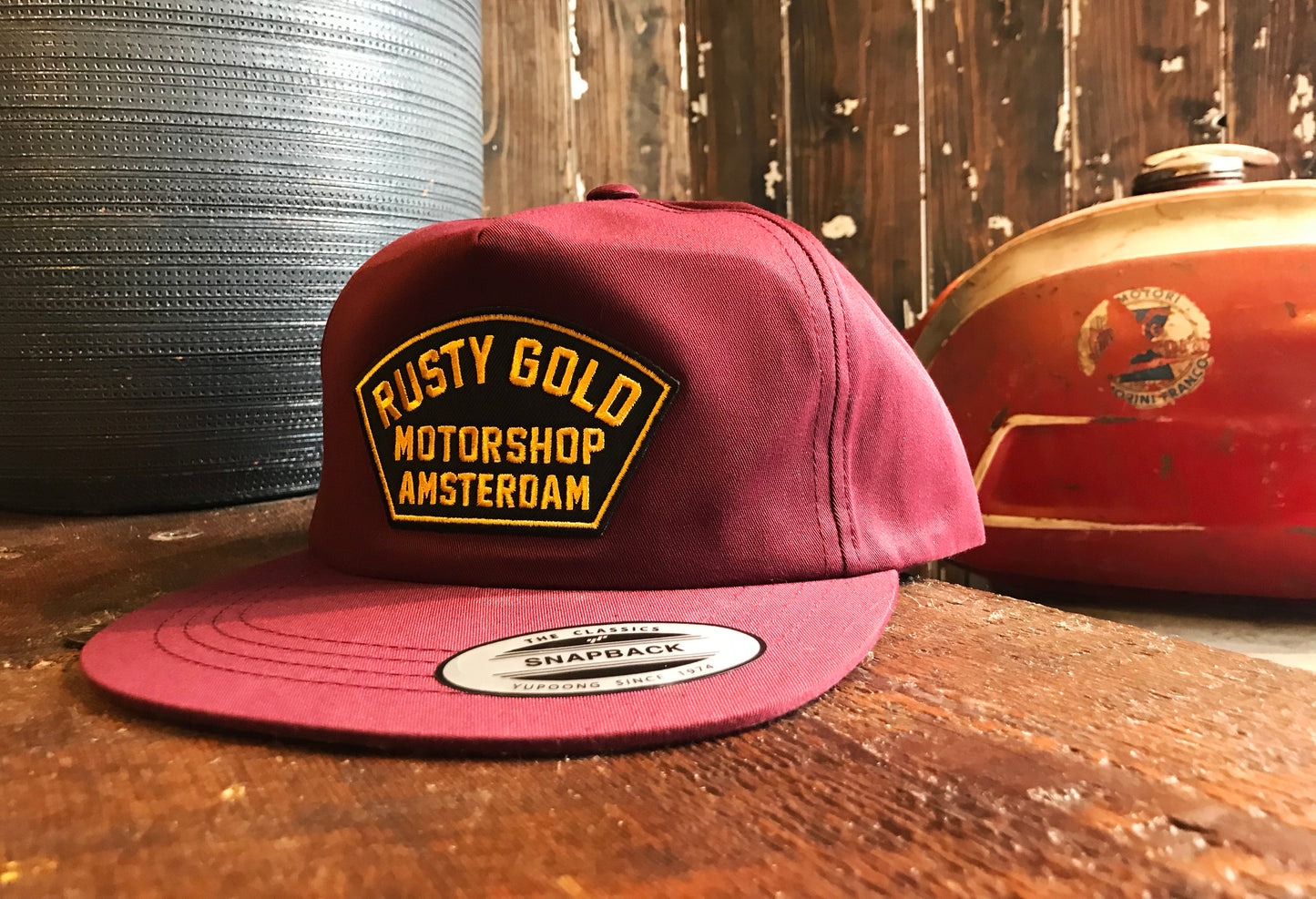 Rusty Gold Shield 5-panel Snapback - Oxblood