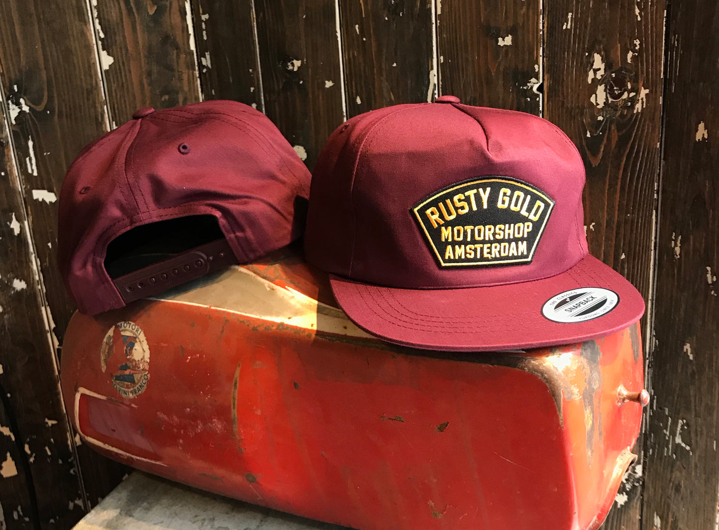 Rusty Gold Shield 5-panel Snapback - Oxblood