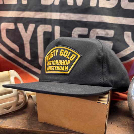 Rusty Gold Shield 5-panel Snapback - Black