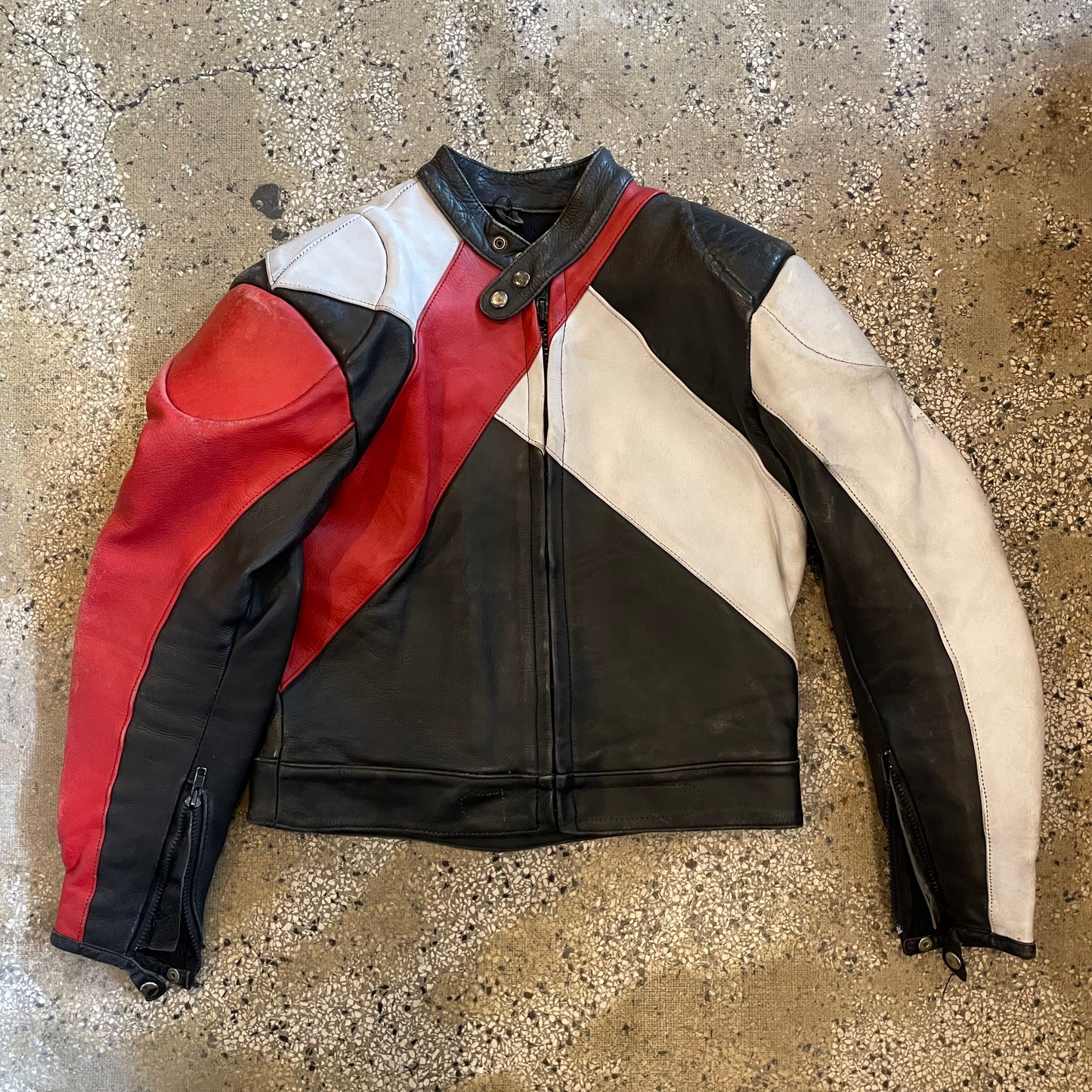 Vintage Red, White, and Black Leather Jacket