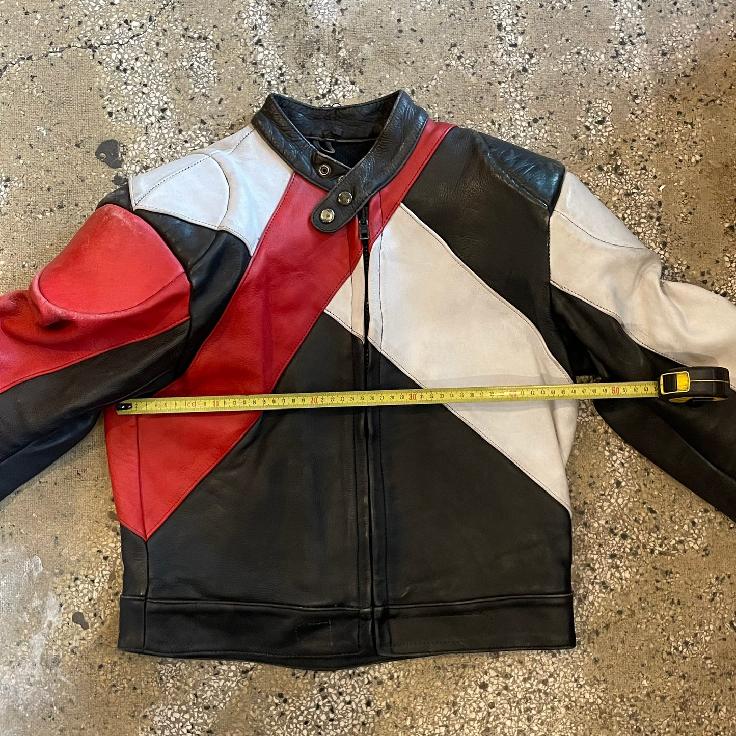 Vintage Red, White, and Black Leather Jacket