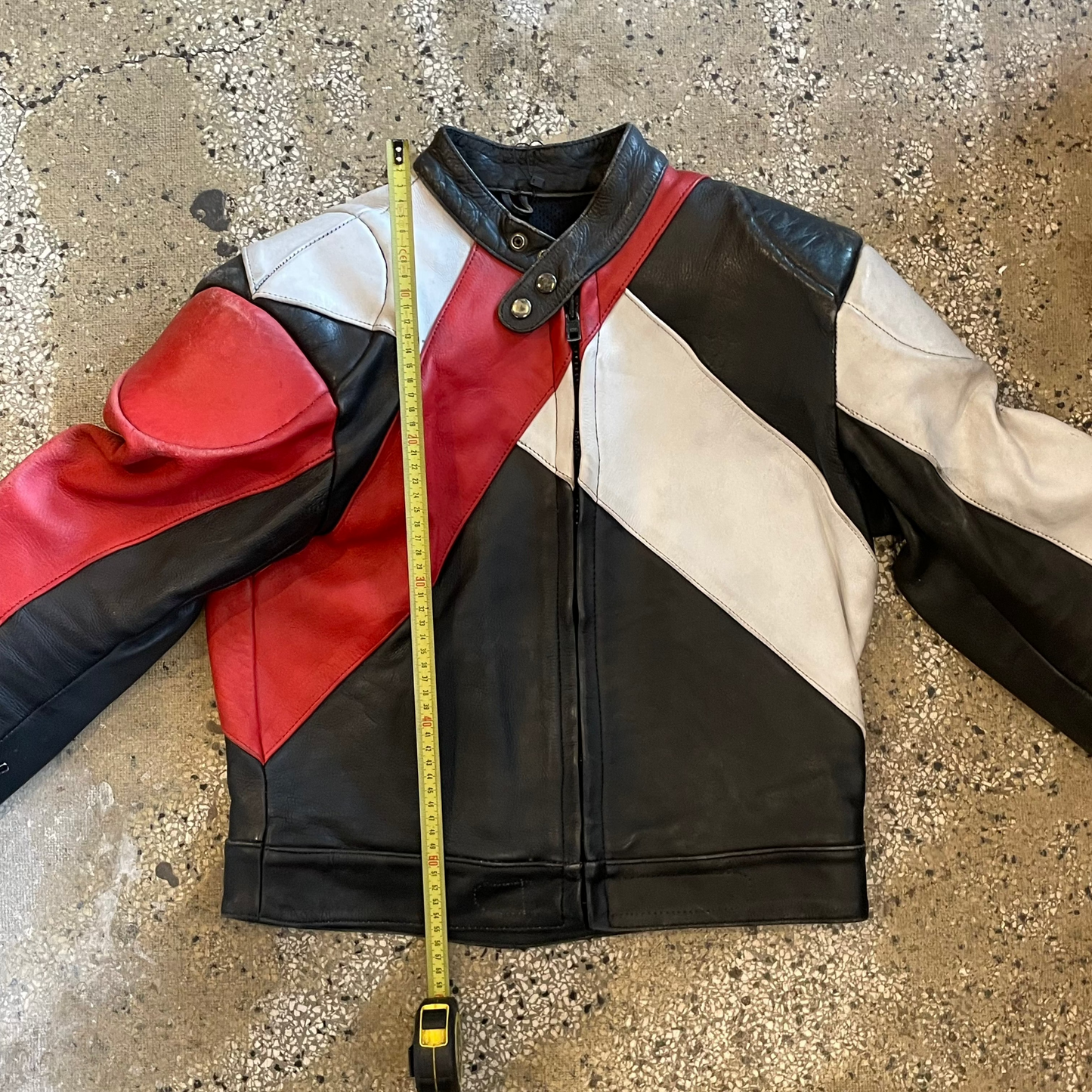 Vintage Red, White, and Black Leather Jacket