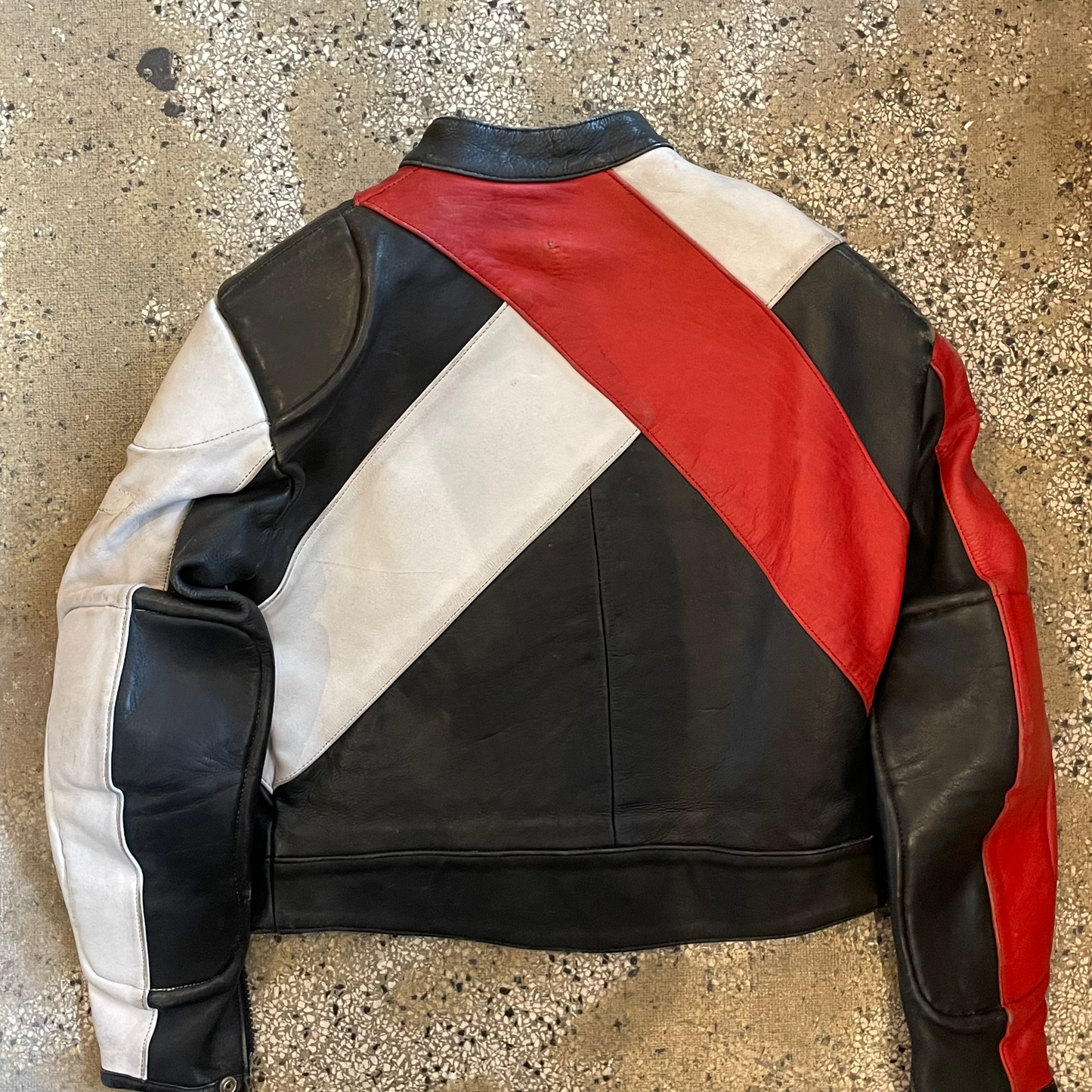 Vintage Red, White, and Black Leather Jacket