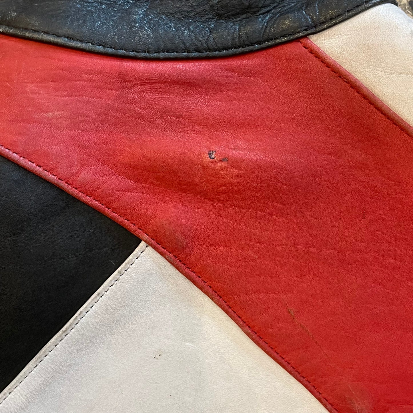 Vintage Red, White, and Black Leather Jacket
