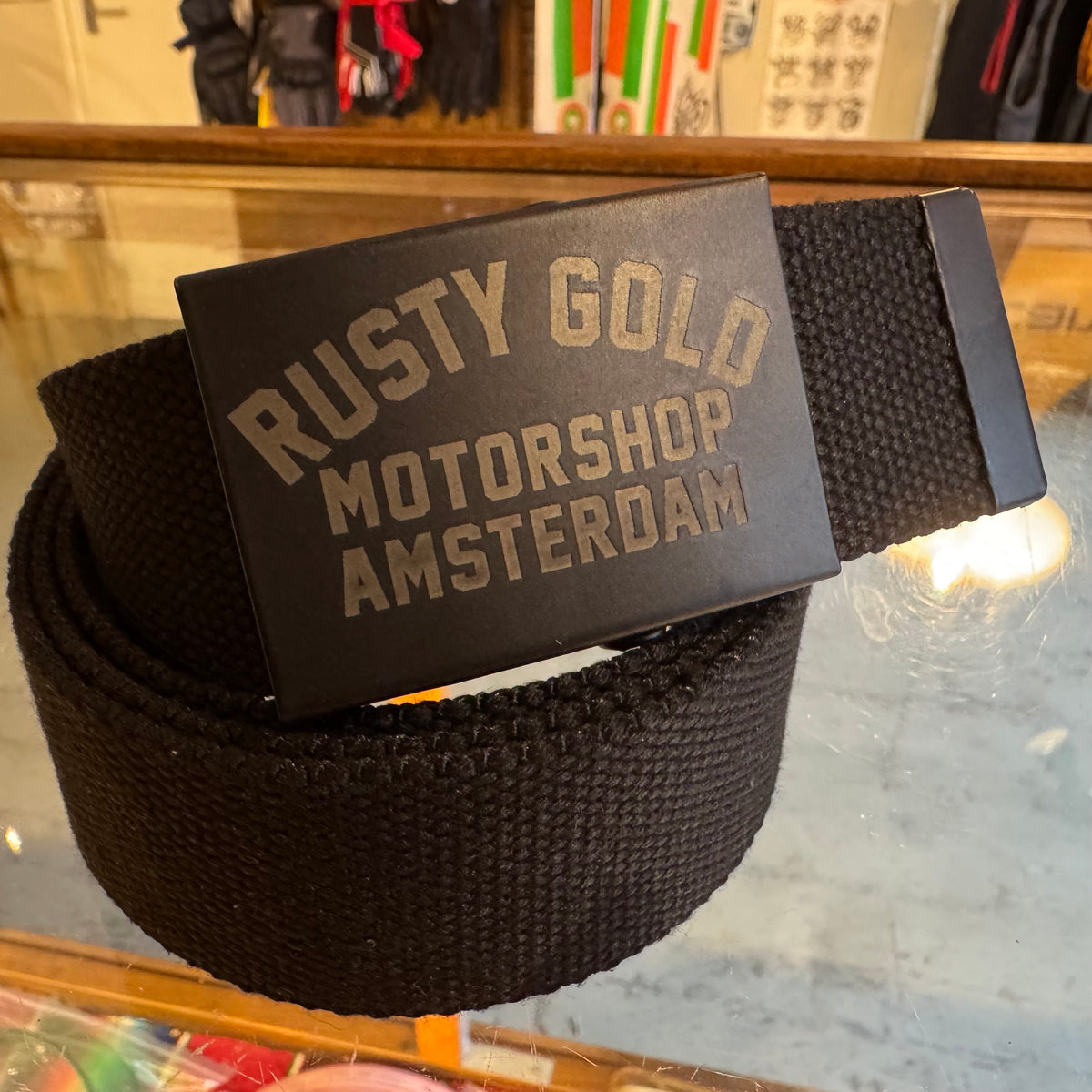 Rusty Gold Canvas Slider Belt - Black