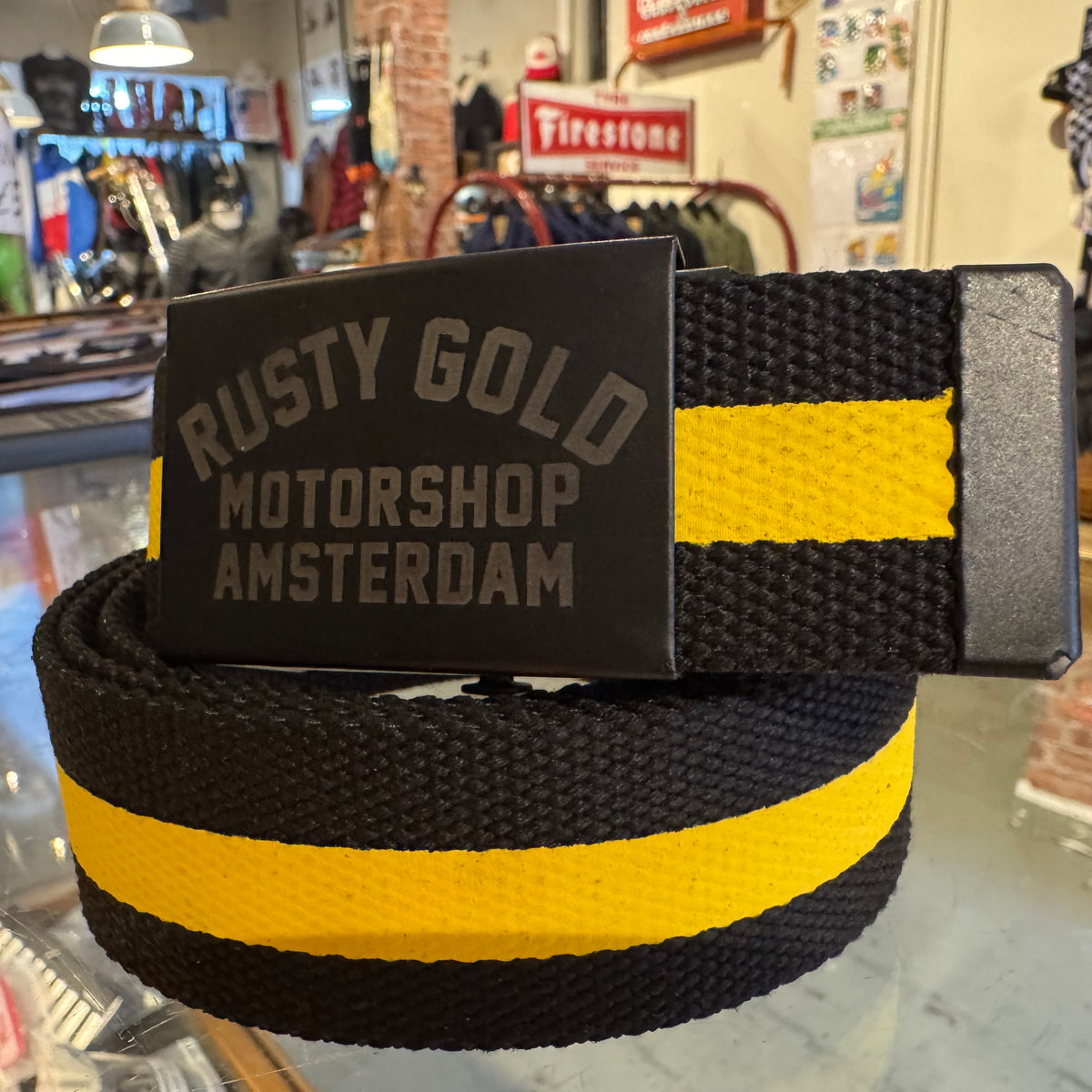 Rusty Gold Canvas Slider Belt - Black&Yellow