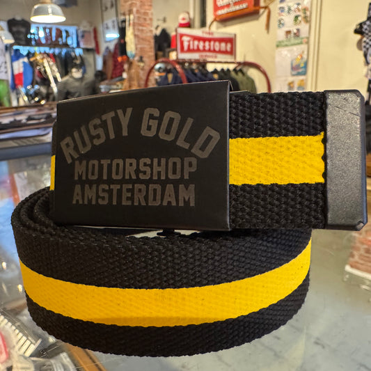 Rusty Gold Canvas Slider Belt - Black&Yellow