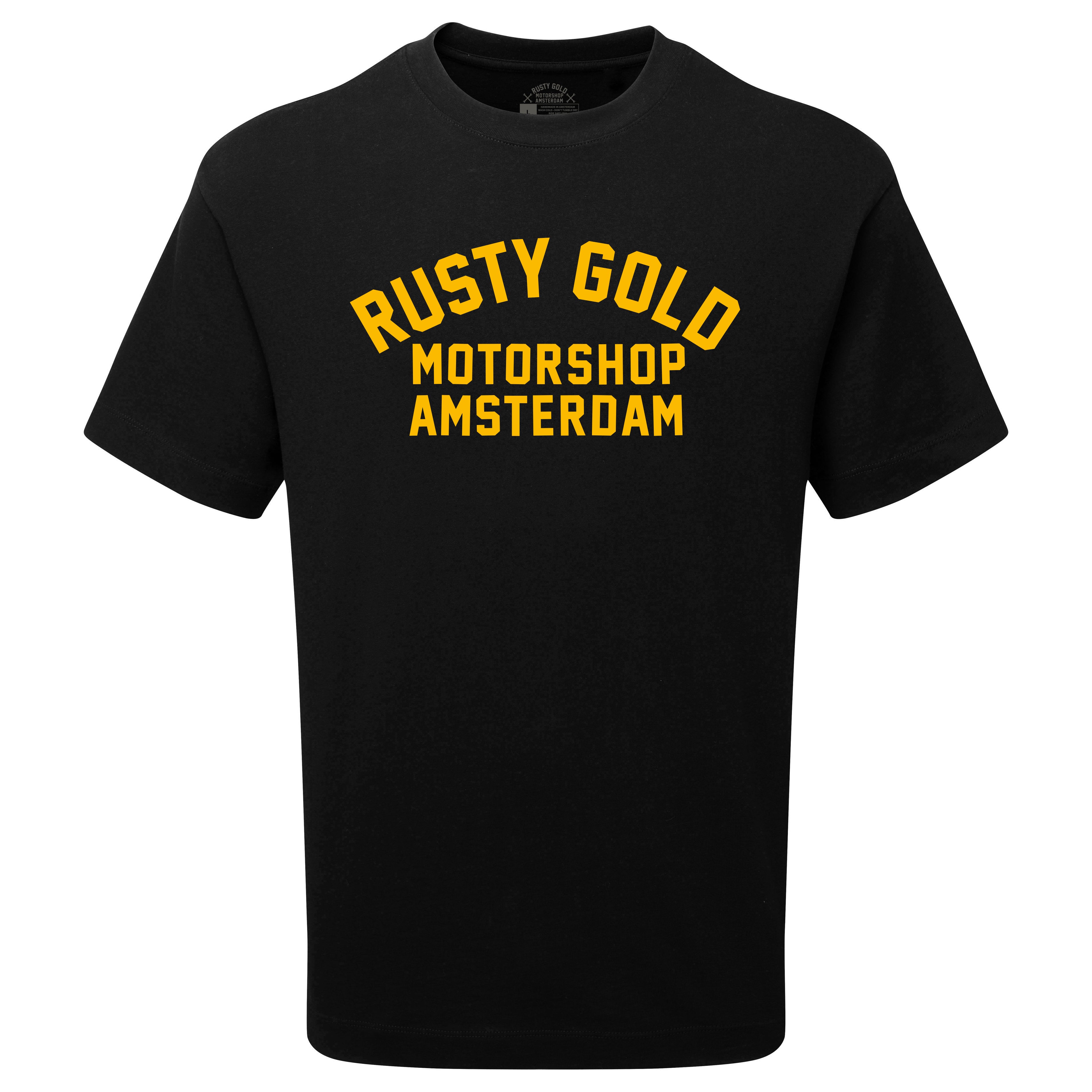 Rusty Race Tee - Yellow on Black – Rusty Gold Motorshop