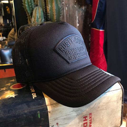 Rusty Gold Shield Trucker - black on black